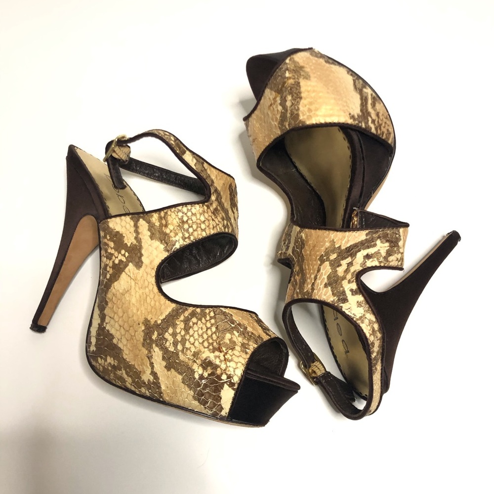 Bebe Snakeskin Stilettos Sandals